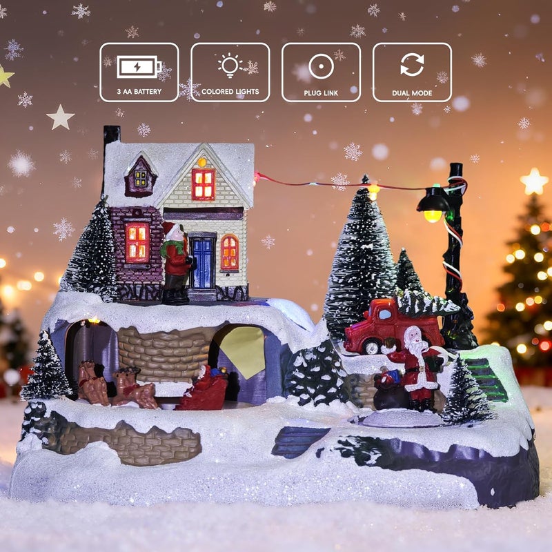 MerryPulse Christmas Village, Festival Scene Rotating Reindeer and Santa Claus Village Houses Decorations with 8 Musical for Holiday Table Displays - Image 3